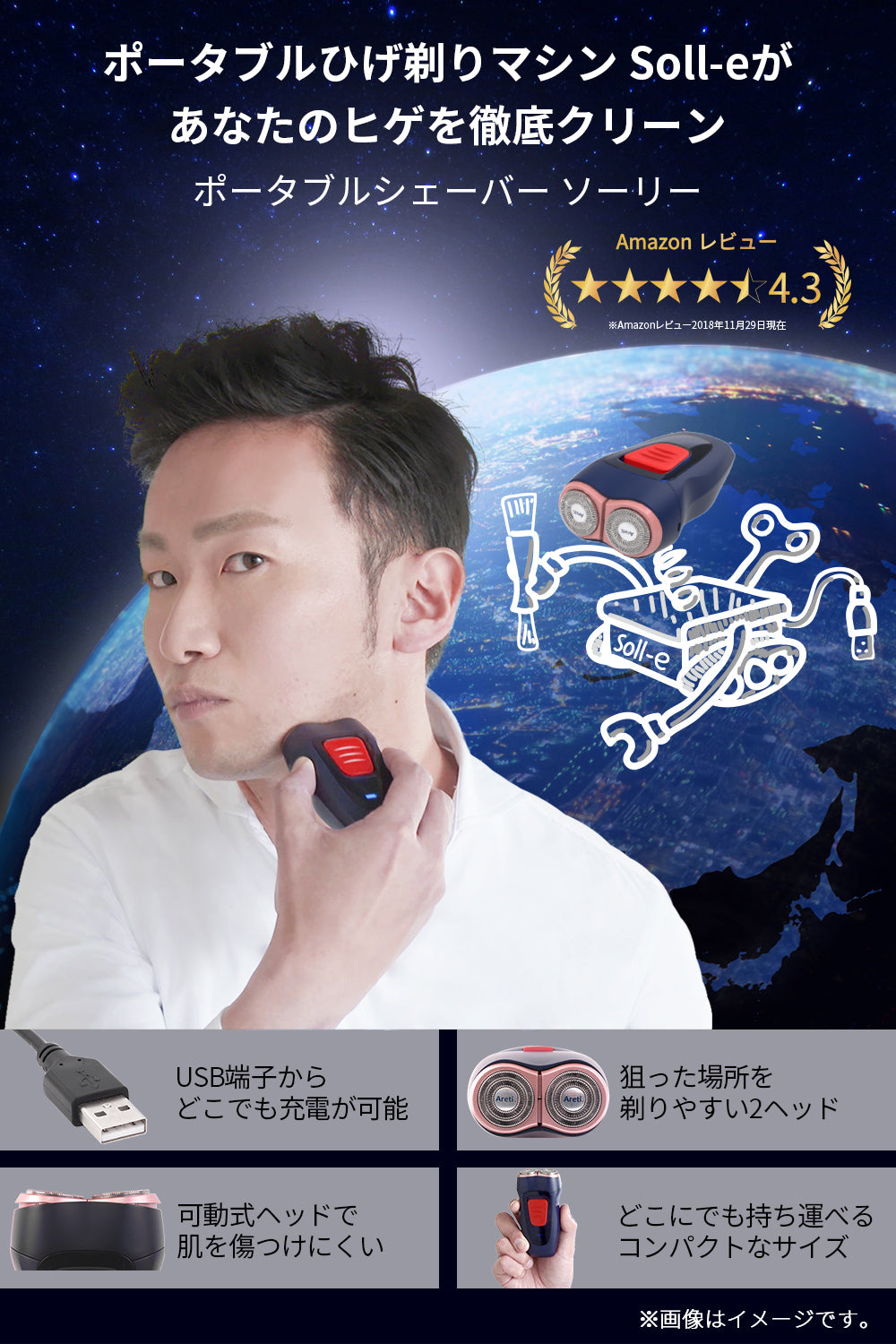 【クリアランスセール】メンズシェーバー Soll-e s1808IDG